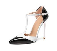 Makmeoyw Femmess T-Strap Stiletto Heel Pumps Mixed Colors Bout Pointu Pumps Mariage Escarpins Black Stilettos Fête Bridal Pumps Dress Pumps Size 42