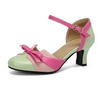 Makmeoyw Low Heel Colorful Bow Pumps pour Femme Talons Blocs Doux Printemps Chaussures Round Bout Fermé Mariage Dress Mariée Cheville Green Sandales Size 7.5