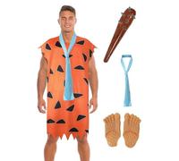 Makoike Costume de Fred 4 pièces pour homme - Tunique orange avec cravate gonflable pour pieds de masse - Tenue d'Halloween - Accessoires de cosplay