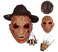 Makoike Lot de 3 masques de Freddy Krueger avec gant, chapeau, horreur, cauchemar, zombie, carnaval, Halloween, costume en latex (3 pièces)