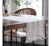 Makramee Tischläufer, 30 x 180 cm,Quasten Tischläufer, Makramee Boho,Fransen Tischläufer, Rechteckige Häkelspitze Mesh Tischdecke, für Hochzeit und Esstisch dekorativer Tischläufer, Beige