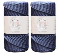 Makromecity 2 écheveaux de Cordon en Polyester macramé 3 mm x 100 m - Cordon polypropylène Bleu Denim pour Crochet, Artisanat, tentures murales, Sacs, sous-Plaque, Tapis