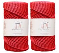 Makromecity 2 écheveaux de cordon en polyester macramé - 3 mm x 100 m - Rouge - Pour crochet, artisanat, tentures murales, sacs, sous-plaque, tapis
