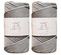 Makromecity, 2 écheveaux de cordon en polyester pour macramé, 3 mm x 120 m 3 mm, gris clair, cordon pour macramé, artisanat, pour suspensions murales, sacs, sous-plaque, tapis