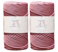 Makromecity, 2 écheveaux de cordon en polyester pour macramé, 3 mm x 120 m 3 mm, rose poudré, cordon pour macramé, artisanat, pour suspensions murales, sacs, sous-plaque, tapis