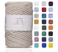 Makromecity Corde simple brin pour macramé, corde de coton recyclé pour loisirs créatifs, pour tentures, 3 mm x 90 m, 1 écheveau, crème (latte)