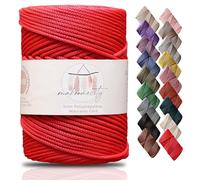 Makromecity, Cordon en polyester macramé de qualité supérieure - 3 mm x 100 m - 3 mm, en polypropylène rouge, pour suspension murale, sacs, sous-plaque, tapis