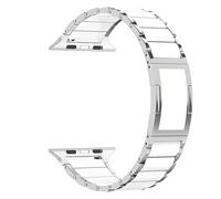 MaKTech Bracelet Apple Watch en Acier Inoxydable à Finition Type Céramique, Bracelet Métallique à Déverrouillage Rapide, pour iWatch Séries 11/10/9,Ultra 3/2,SE [2025] (42mm/41mm/40mm,Argent)