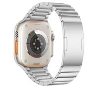 MaKTech Bracelet de Montre en Titane,Ceinture de Connexion Légère à Coins Arrondis en Métal avec Boucle Encastrée,pour Apple Watch 10/9/Ultra 2/SE/8/7[2024] (46mm/45mm/44/49mm,Argent)