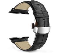 MaKTech Bracelet en Cuir Modèle de Section de Crocodile avec Fermoir Papillon Compatible avec Apple iWatch Série 10/9/Ultra 2/SE/8/7[2024] (42mm/41/40mm,Noir)