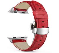 MaKTech Bracelet en Cuir Modèle de Section de Crocodile avec Fermoir Papillon Compatible avec Apple iWatch Série 10/9/Ultra 2/SE/8/7[2024] (46mm/45mm/44/49mm,Rouge)