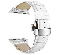 MaKTech Bracelet en Cuir Modèle de Section de Crocodile avec Fermoir Papillon Compatible avec Apple iWatch Série 11/10/9/8/7,Ultra 3/2/1,SE 3/2/1 [2025] (46mm/45mm/44mm/49mm,Blanc)