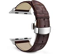 MaKTech Bracelet en Cuir Modèle de Section de Crocodile avec Fermoir Papillon Compatible avec Apple iWatch Série 10/9/Ultra 2/SE/8/7[2024] (46mm/45mm/44/49mm,Marron)