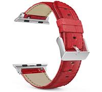 MaKTech Bracelet en Cuir Modèle de Section de Crocodile Compatible avec Apple iWatch Série 10/9/Ultra 2/SE/8/7[2024] (42mm/41/40mm,Rouge)