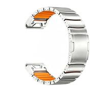 MaKTech Bracelet en Titane avec Doublure en Silicone,Bande Métallique Plus Léger Revêtu DLC QuickFit,avec Fermoir Arquée,pour Garmin Fenix 8 47mm,fēnix 7/7 Pro,Forerunner 965 (22mm,Argent/Orange)