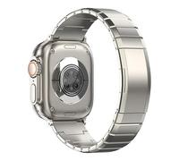 MaKTech Bracelet en Titre pour Apple Watch - DLC Résistant Aux Rayures Bracelet Métallique avec Bouton De Déverrouillage pour iWatch 11/10/9/8/7,Ultra 3/2/1,SE 3/2/1 [2025] (46mm/45mm/44/49mm,Titane)