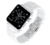 MaKTech Bracelet iWatch en Céramique,Sangle de Lien de Tessellation Concave-Convexe,Compatible avec les Séries Apple Watch Série 11/10/9/8/7,SE 3/2/1 [2025] (42mm/41mm/40mm,Blanc)