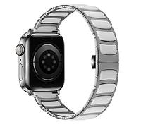 MaKTechBande en Céramique,Bande Fin en Acier Inoxydable à Maillons en Céramique Incrusté,pour Apple Watch Série 11/10/9/8/7,SE 3/2/1 [2025] (42mm/41mm/40mm,Argent/Blanc)