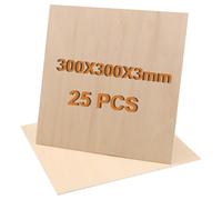 MAKTSAM Lot de 25 feuilles de bois de balsa non finies - 300 x 300 x 3 mm - Pièces de bois carrées vierges pour peinture, sculpture, projet de gravure