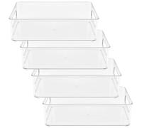 MAKTSAM Lot de 4 organiseurs de réfrigérateur rectangulaires en plastique transparent avec poignées, 25,5 x 15 x 7,6 cm
