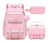 Makukke Sac à Dos Scolaire pour Filles Adolescentes Set de Cartable, Sac d'école Garçons Multi-Sacs Imperméable Sac d'école pour Filles Femmes,30L Rose Sac à Dos