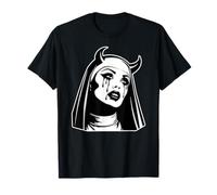 Mal Nonne Vampire Diable Cornes Gothique Blackwork T-Shirt