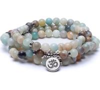 Mala amazonite élastique avec OM -- 0.8 cm