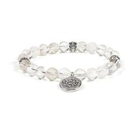 Mala/bracelet en cristal de roche élastique avec lotus -- 0.8 cm