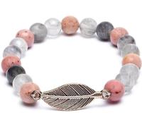 Mala/bracelet rhodonite/ quartz gris + plume -- 0.8 cm