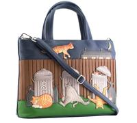 Mala Leather Alley Cats Sac à main multi-voies en cuir véritable - Scène de chat avec Tom roux et chat gris - Sangle amovible - 30 × 23 × 8 cm