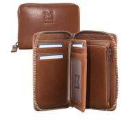 Mala Leather Bloomsbury Portefeuille rond zippé en cuir véritable pour homme avec protection RFID, 7 emplacements pour cartes, poches coulissantes, fenêtre pour carte d'identité et poche pour pièces