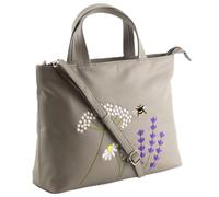 Mala Leather Blossom Floral & Bee Sac multivoies en cuir véritable avec bandoulière amovible, poche extérieure pour téléphone - Noir/gris - 30 x 23 x 9 cm, gris, 30 x 23 x 9 Centimeters