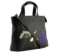 Mala Leather Blossom Floral & Bee Sac multivoies en cuir véritable avec bandoulière amovible, poche extérieure pour téléphone - Noir/gris - 30 x 23 x 9 cm, Noir , 30 x 23 x 9 Centimeters