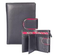 Mala Leather Braemar Portefeuille en cuir souple avec motif cerf des Highlands, bordure écossaise, protection RFID, 9 emplacements pour cartes, fermeture éclair, porte-monnaie pour femme, style
