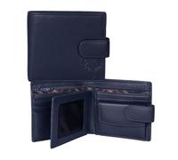 Mala Leather Braemar Portefeuille en cuir véritable avec poche pour pièces de monnaie et protection RFID - 8 emplacements pour cartes, fenêtre pour carte d'identité, boîte cadeau - Noir ou bleu marine