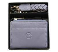 Mala Leather Coffret cadeau pour femme - Porte-monnaie en cuir véritable avec 4 emplacements pour cartes et porte-clés assorti dans une boîte cadeau - Cadeau élégant pour elle - Noir, bleu, gris, rose