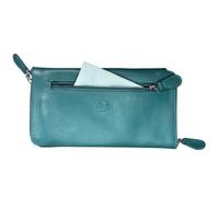 Mala Leather Étui à lunettes à double fermeture éclair pour 2 paires de lunettes - Cuir véritable souple avec chiffon de nettoyage et poche avant zippée - 19 × 10 × 2 cm - Soin de la vision, bleu