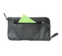 Mala Leather Étui à lunettes à double fermeture éclair pour 2 paires de lunettes - Cuir véritable souple avec chiffon de nettoyage et poche avant zippée - 19 × 10 × 2 cm - Soin de la vision, bleu