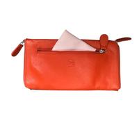 Mala Leather Étui à lunettes à double fermeture éclair pour 2 paires de lunettes - Cuir véritable souple avec chiffon de nettoyage et poche avant zippée - 19 × 10 × 2 cm - Soin de la vision, Orange