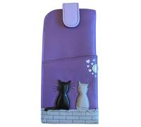 Mala Leather Étui à lunettes en cuir souple Motif chat Noir/gris, violet, taille unique