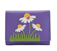 Mala Leather Peony Ladybird & Daisy Portefeuille à trois volets en cuir véritable pour femme avec RFID - Applique florale, emplacements pour cartes, fenêtre pour carte d'identité et poche zippée pour