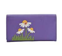 Mala Leather Peony Matinee Portefeuille en cuir véritable avec motif floral avec fermeture coccinelle, protection RFID, plusieurs emplacements pour cartes et poches zippées, violet, M, Contemporain