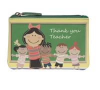 Mala Leather Pinky Teacher Porte-monnaie en cuir véritable pour femme avec imprimé et appliqué - Cadeau compact pour enseignants, cadeau de Noël et de remerciement - 12 × 8 cm