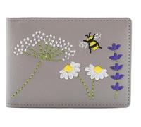 Mala Leather Porte-cartes brodé en forme d'abeille et marguerite avec protection RFID, gris, Taille unique, étui pour cartes et cartes d'identité