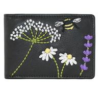 Mala Leather Porte-cartes brodé en forme d'abeille et marguerite avec protection RFID, Noir , Taille unique, étui pour cartes et cartes d'identité