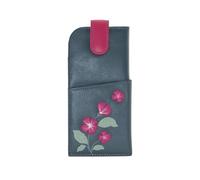 Mala Leather Sakura Étui à lunettes en cuir souple avec large languette pour femme Motif floral, bleu marine, Wide fit