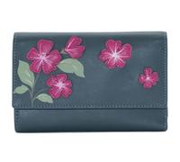 Mala Leather Sakura Grand portefeuille à trois volets en cuir véritable Motif fleurs japonaises 9 emplacements pour cartes, fenêtre pour carte d'identité, poche zippée pour pièces de monnaie, gris