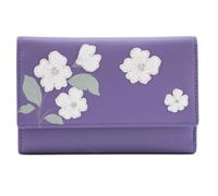 Mala Leather Sakura Grand portefeuille à trois volets en cuir véritable Motif fleurs japonaises 9 emplacements pour cartes, fenêtre pour carte d'identité, poche zippée pour pièces de monnaie, gris