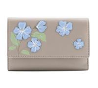 Mala Leather Sakura Grand portefeuille à trois volets en cuir véritable Motif fleurs japonaises 9 emplacements pour cartes, fenêtre pour carte d'identité, poche zippée pour pièces de monnaie, gris