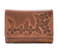 Mala Leather Wild Bloom Portefeuille classique en cuir marron clair à trois volets avec protection RFID - Cuir véritable - 6 emplacements pour cartes, fenêtre pour carte d'identité, billets et poches
